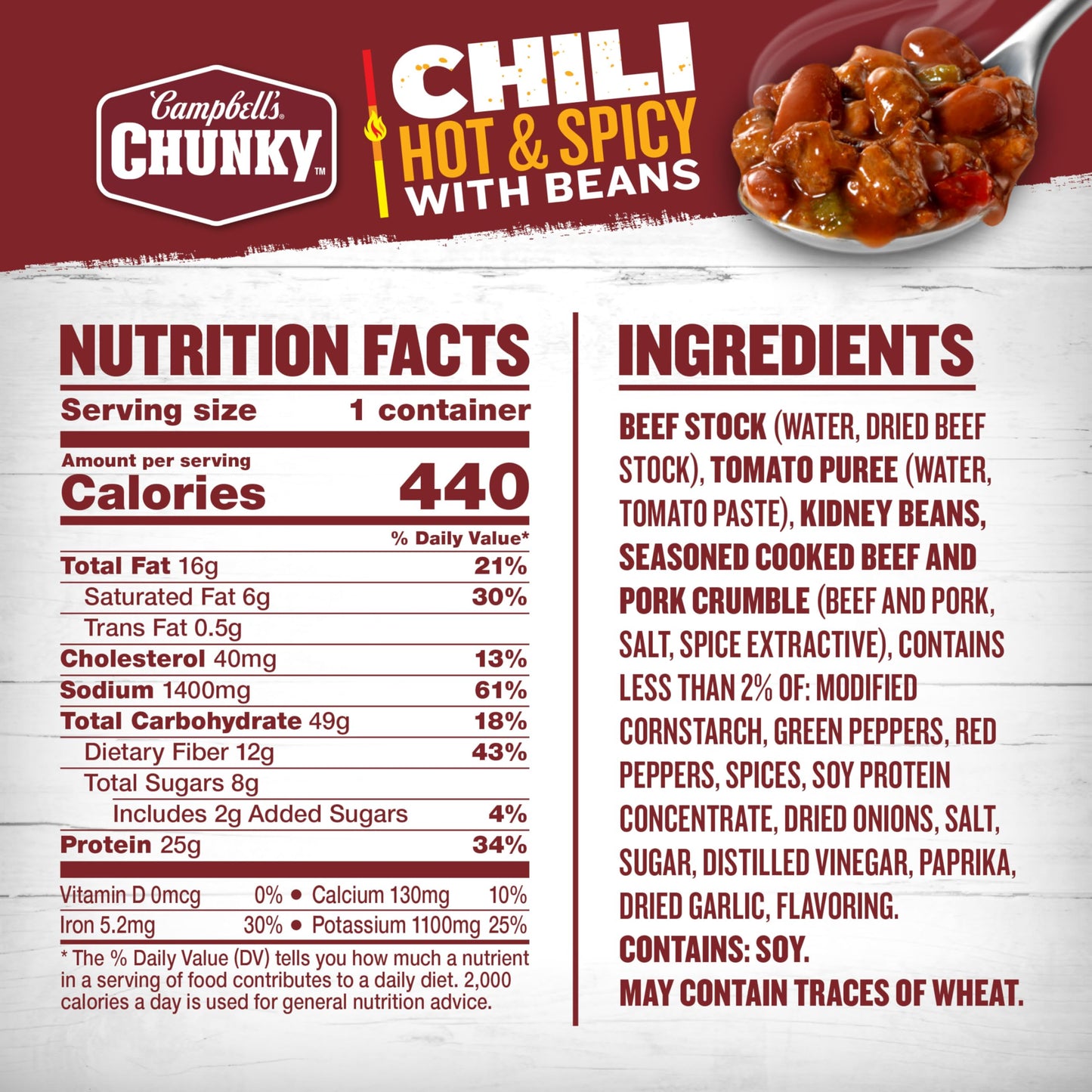 Campbell'S Chunky Chili, Hot & Spicy Chili With Beans, 15.25 Oz Microwavable Bowl