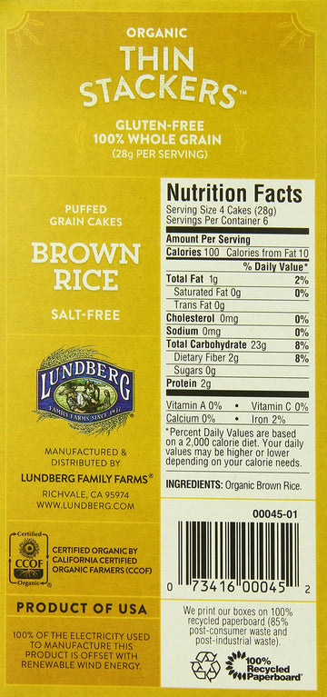 Lundberg Family Farms Organic Thin Stackers Grain Cakes, Brown Rice Salt Free, 5.9 Ounce (Pack Of 12)