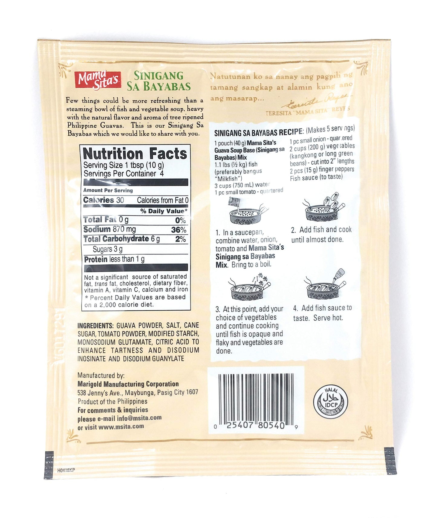 Mama Sita'S Sinigang Sa Bayabas Guava Soup Base Mix, 1.4Oz (40G) 4 Pack