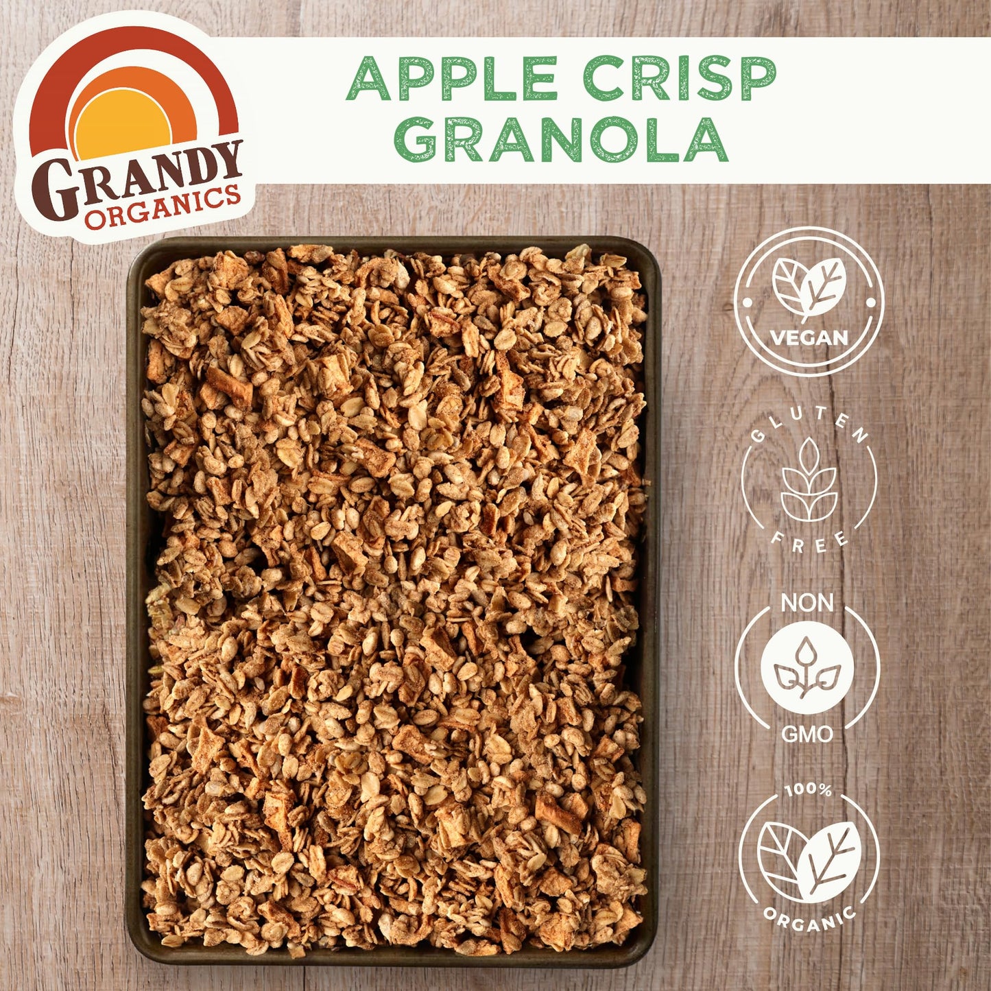 Grandy Organics Apple Crisp Granola, Certified Organic, Gluten Free, Non-Gmo, Kosher, Plant Based Protein Granola, 12Oz Each, Pack Of 3