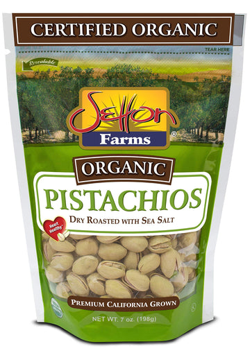 Setton Farms Inshell Organic Pistachios, Dry Roasted and Salted Pistachios, 12 pack of 7oz Resealable Bags, Certified Organic