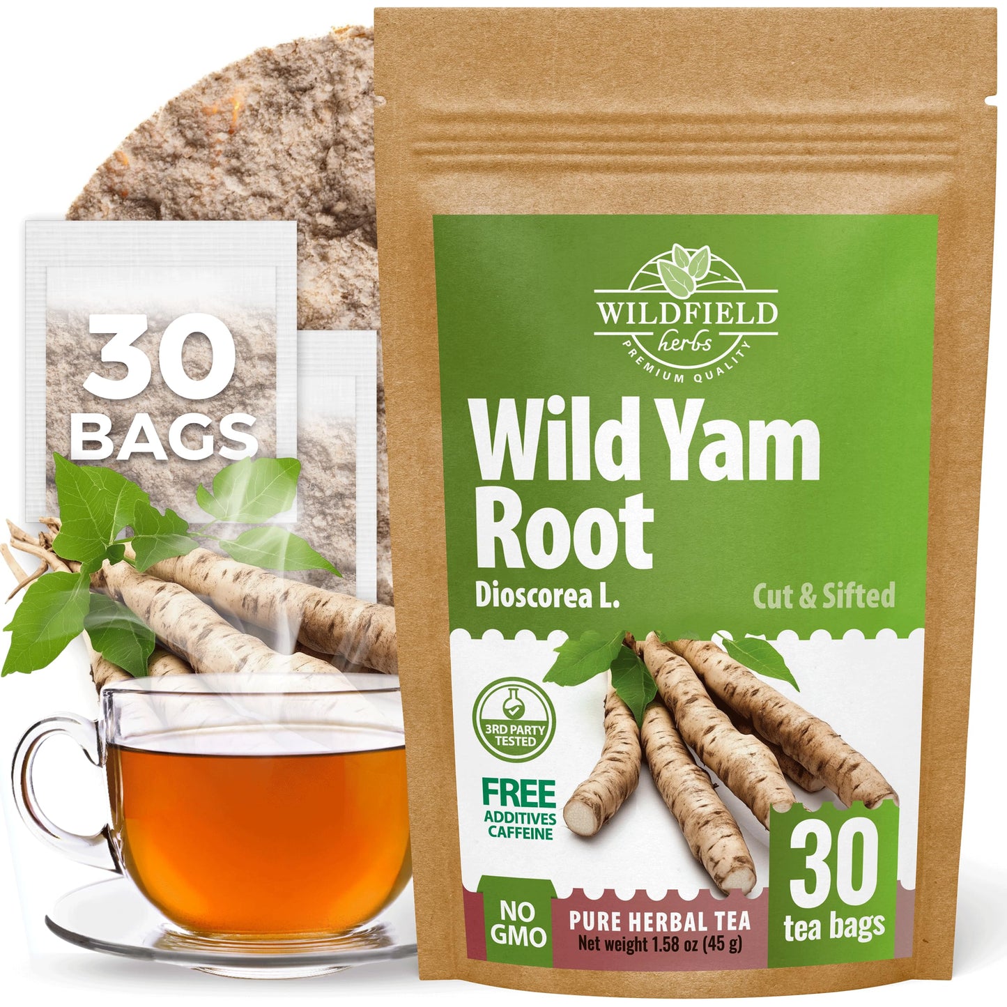 30 Bags Wild Yam Root Herbal Tea (Dioscorea) - 30 Tea Bags 1.5G Dioscorea Root Ra?Z De Name Silvestre