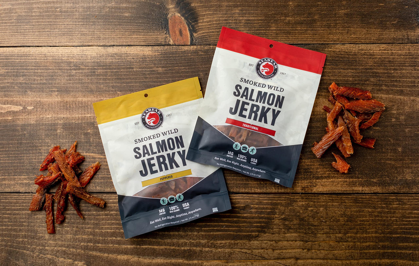 SeaBear Smoked Salmon Jerky 2-Pack, Wild Caught Alaskan Salmon, High-Protein Snack, 2.5 oz Bags