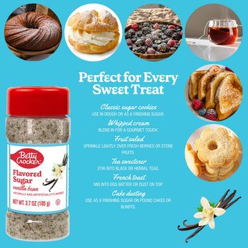 Betty Crocker Vanilla Bean Flavored Sugar - Classic Dessert Sugar for Baking, Drinks & More, 3.7 oz