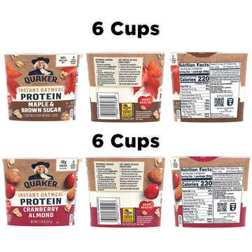 Quaker Instant Oatmeal Express Cups, 10g Protein, 2 Flavor Variety Pack, 2.11 Ounce (Pack of 12)