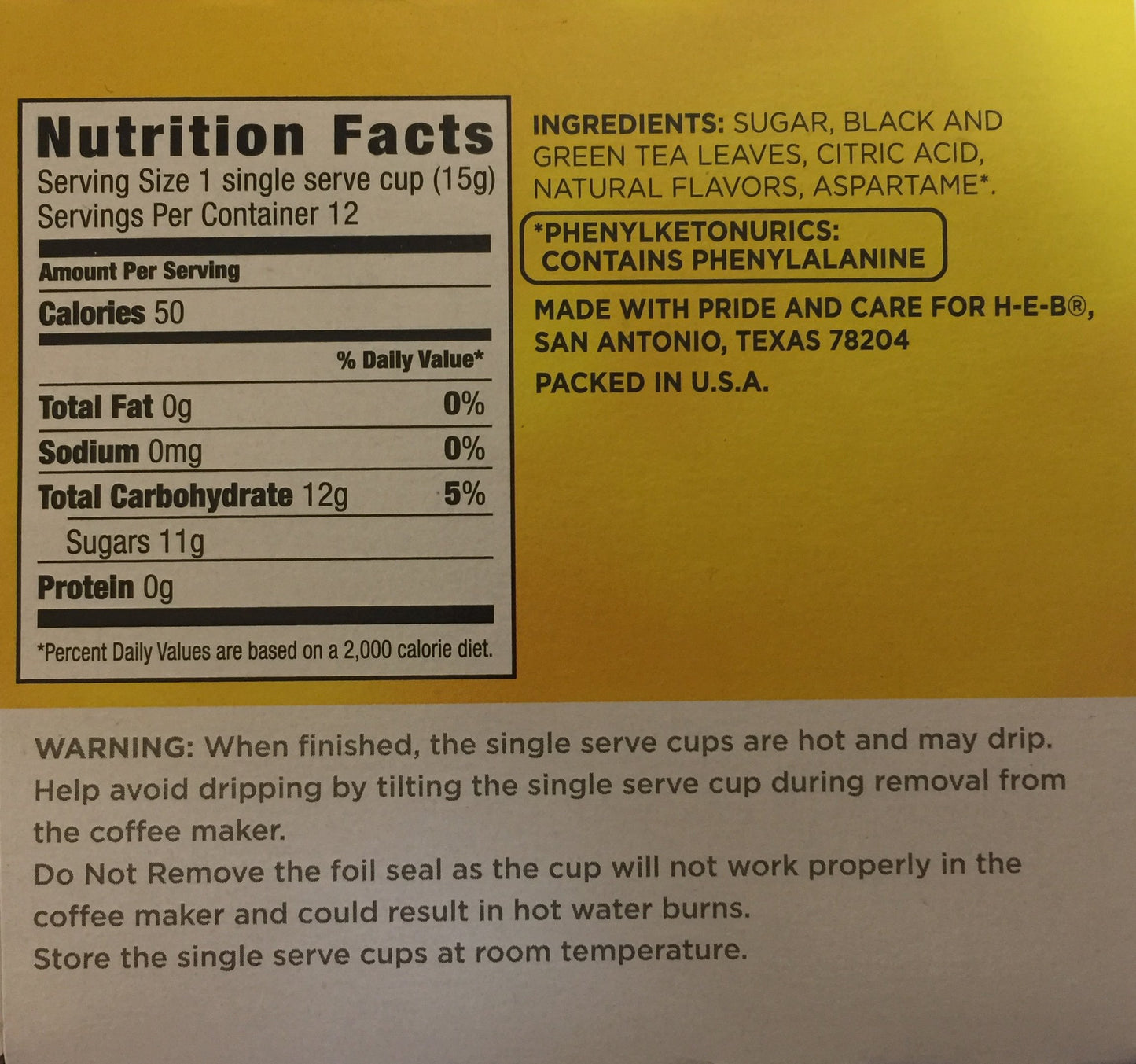 H-E-B Peach Iced Tea K-Cup Pods, 12 Count, Compatible with Keurig malt-inspired