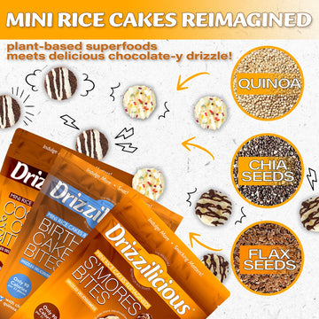 Drizzilicious Mini Rice Cakes Variety Pack - Healthy Vegan Snack, Gluten-Free Rice Crisps, 90 Calories, 8.88 oz (Pack of 12)