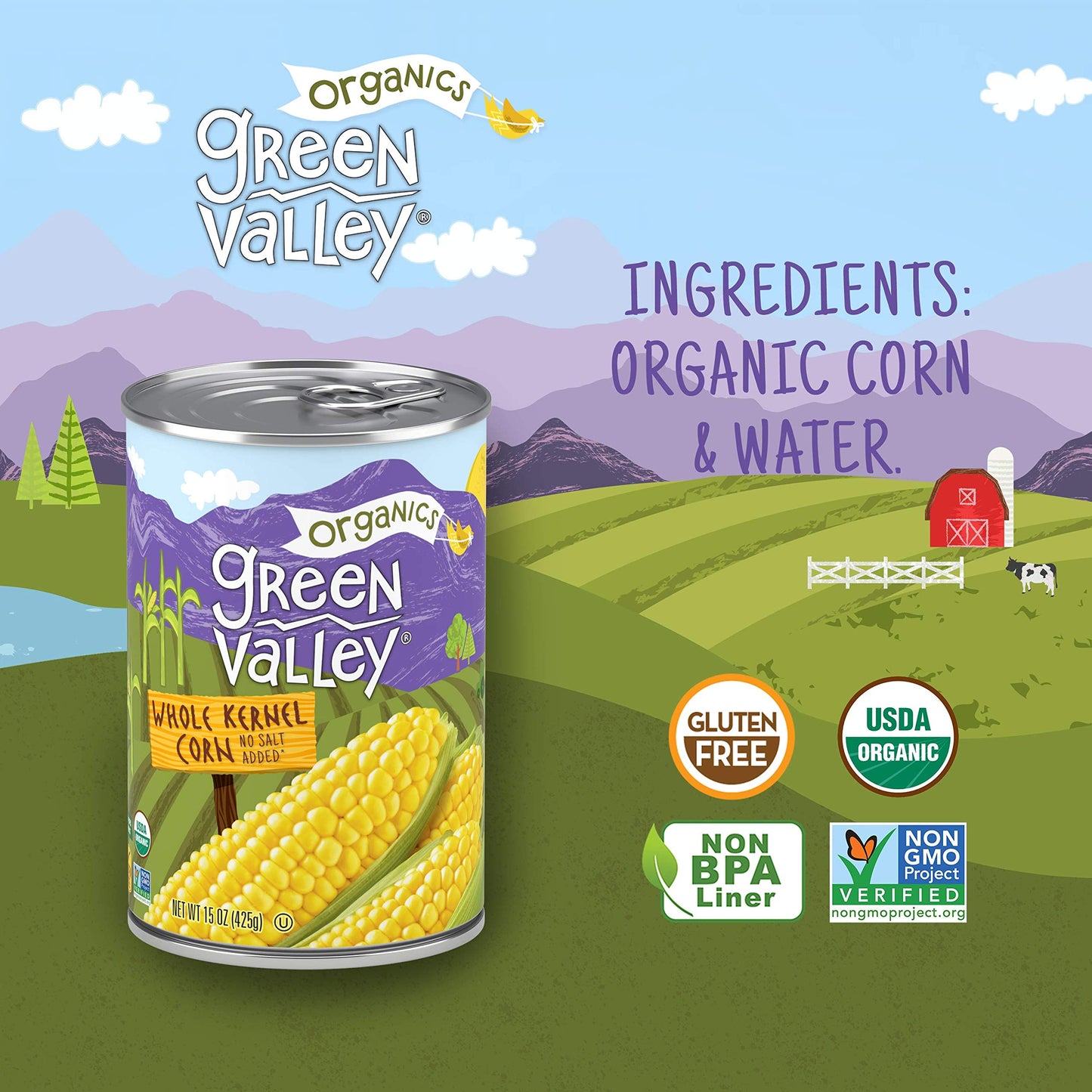 Green Valley Organics Whole Kernel Corn | Certified Organic | Non-GMO Project Verified | 100% Supersweet Variety Corn | Deliciou