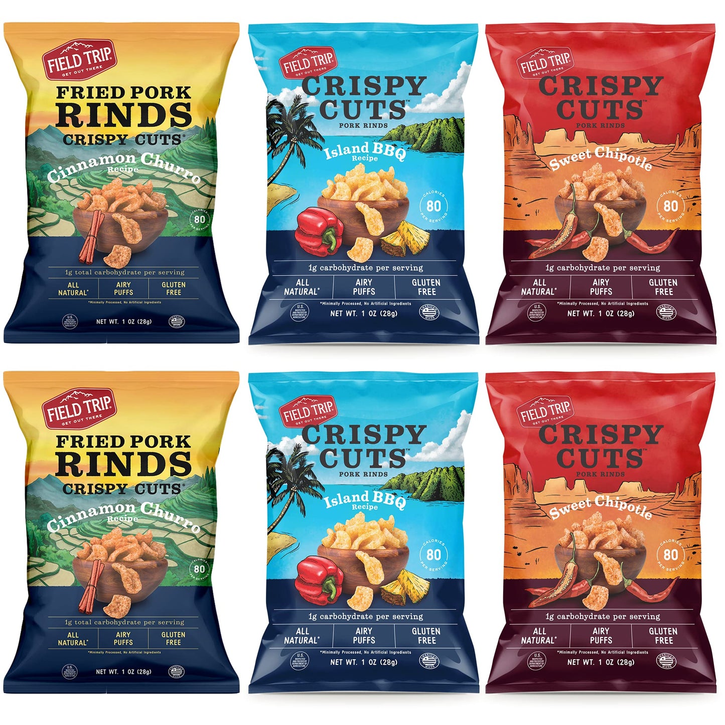Field Trip Gluten Free Pork Rinds, Crunchy Paleo And Keto Friendly Snack, High Protein Low Carb Snacks, Island Bbq, Cinnamon Chu