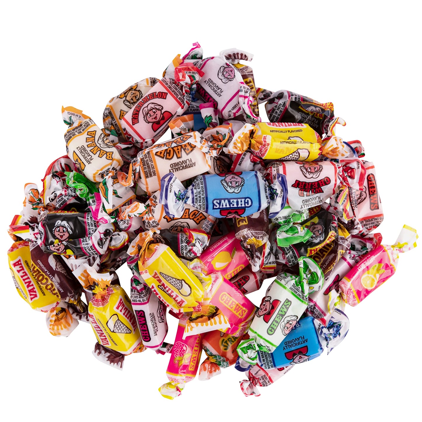 Fruit Chews Bulk 2Lb Bag  348 Chews  - Many Including Sours! - Blue Raspberry, Banana, Watermelon, Green Apple, Chocolate, Peach