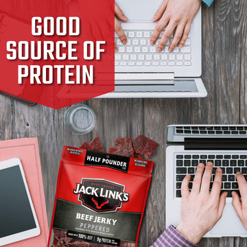Jack Link's Beef Jerky, Peppered 8 oz - Flavorful Protein Snack, 9g Protein per Serving, Made with 100% Beef, Ready to Eat