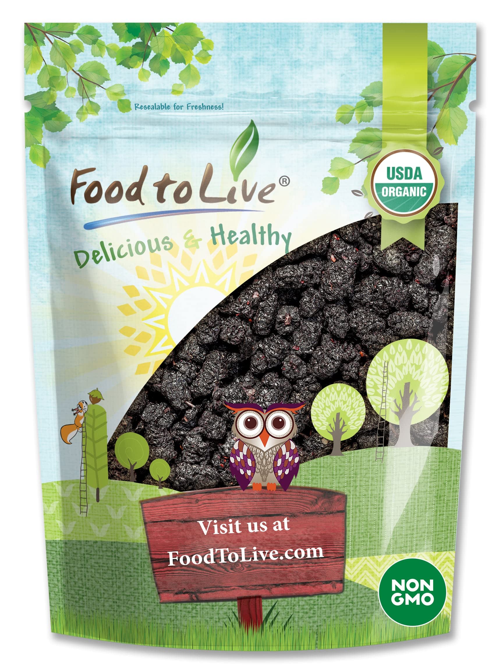 Food to Live Organic Dried Black Mulberries, 2 Pounds - Non-GMO, Raw Fruit, Unsulfured, Unsweetened, Vegan, Mulberry in Bulk. Gr