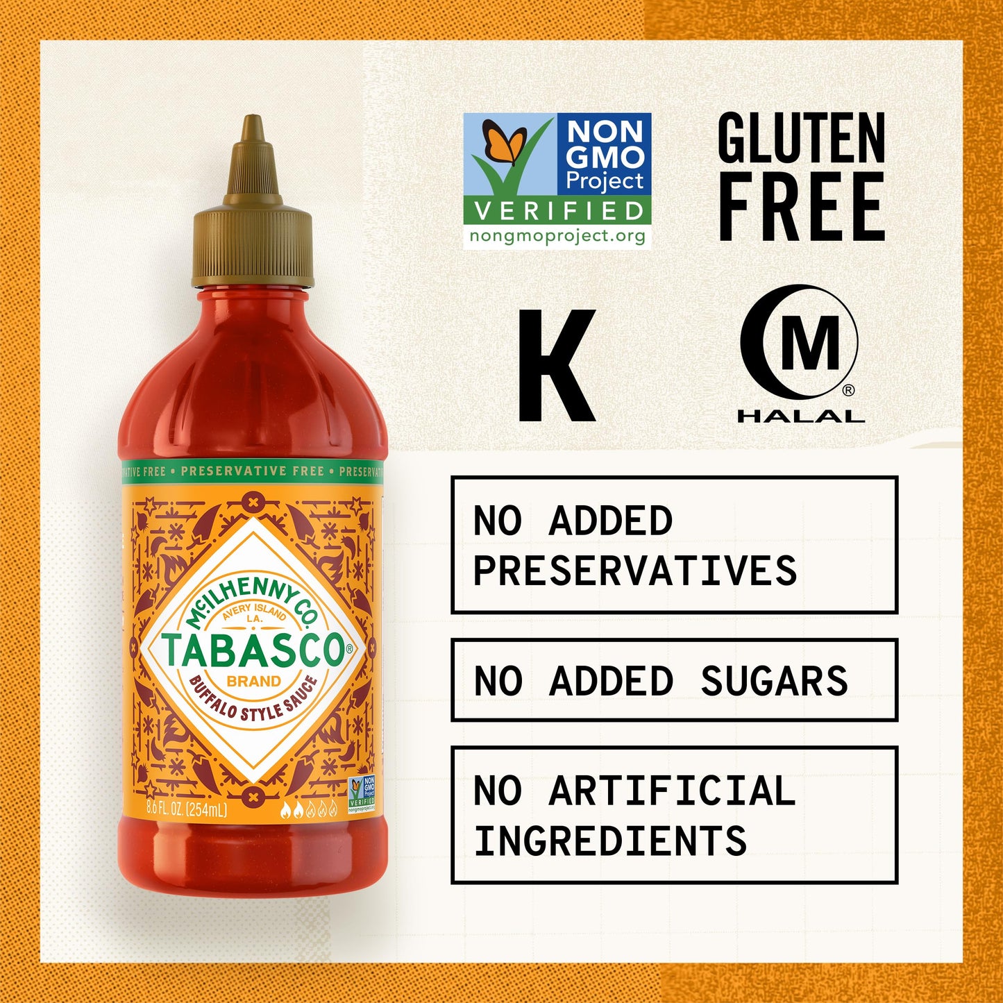 Tabasco® Brand Buffalo Style Sauce, Medium Hot Sauce, Easy-To-Squeeze Bottle, Thick & Tangy, Five Simple Ingredients, Great On Chicken Party Wings & More, 8.6 Fl Oz (Pack Of 1)