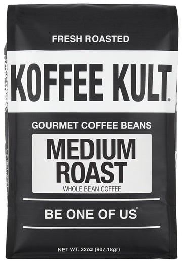 Koffee Kult Medium Roast Whole Bean Coffee- 32Oz, Premium Arabica Beans, Balanced Cup Profile, Drum Roasting, Espresso Machine C