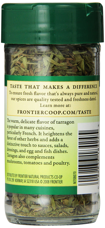 Frontier Co-Op Tarragon Leaf, 0.39 Ounce Bottle, Cut & Sifted, Warm Flavor For Sauces, Salads, Dressings, Eggs And More