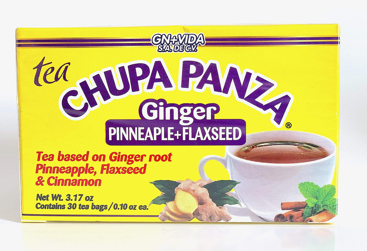 Tea Chupa Panza Tea Based Onflavor Blendger Root Pinneapple Flaxseed & Cinnamon (30 Tea Bags/0.10 Oz Each)