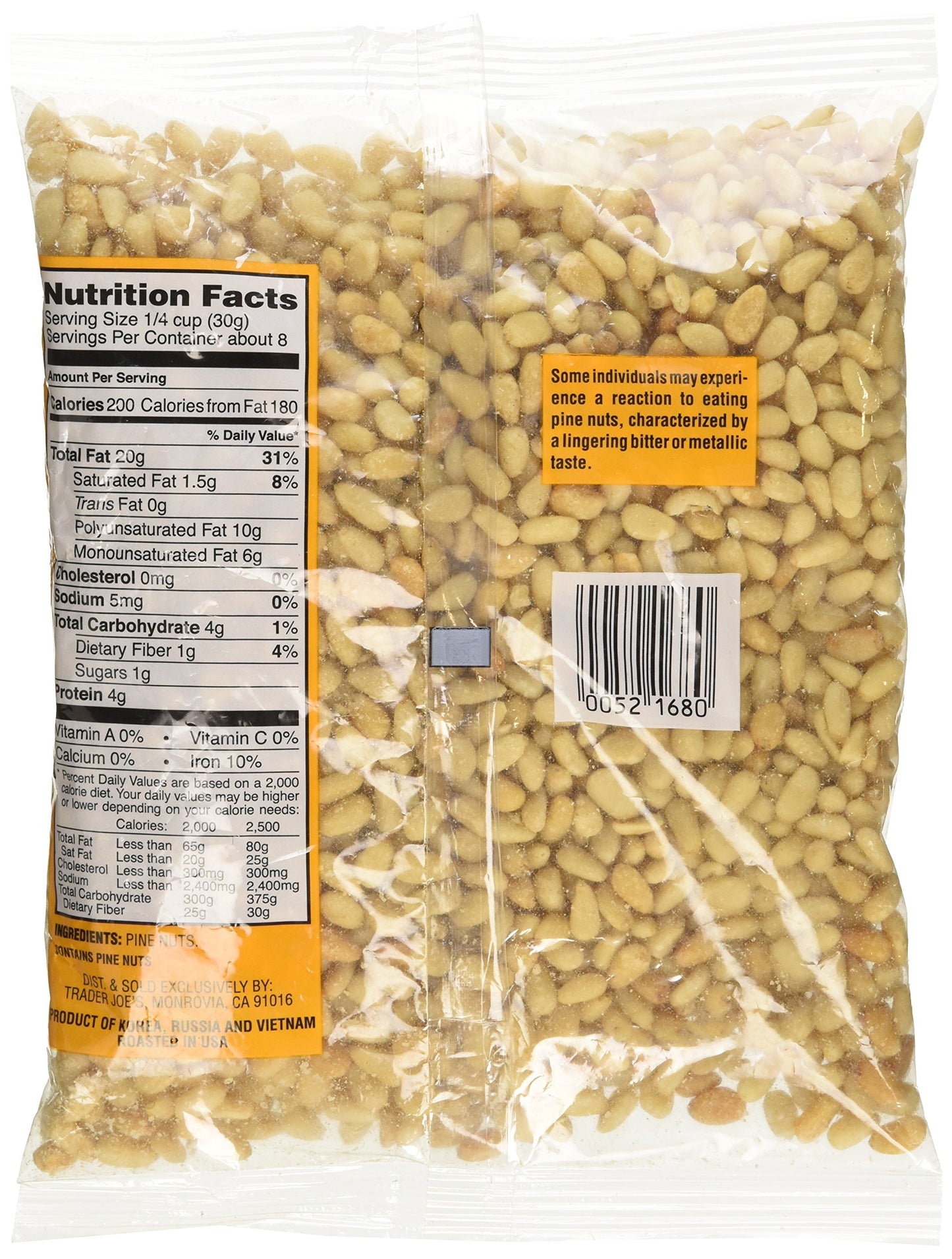 Trader Joe'S Dry Toasted Pignolias - Pine Nuts 8 Oz Bag