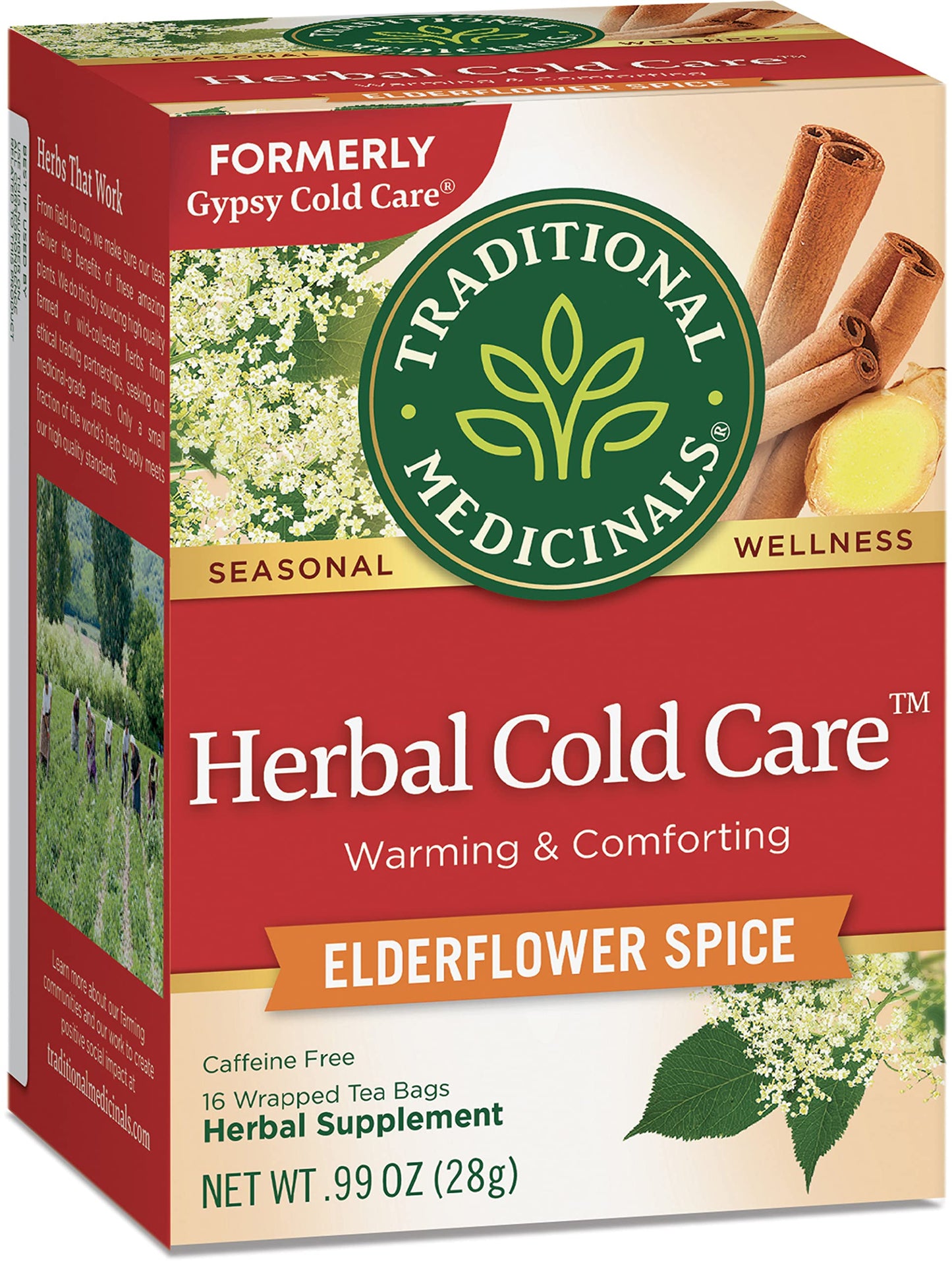 Traditional Medicinals Organic Herbal Cold Care Elderflower Spice Herbal Tea, Warm & Comforting Seasonal Wellness, (Pack Of 2) - 32 Tea Bags Total