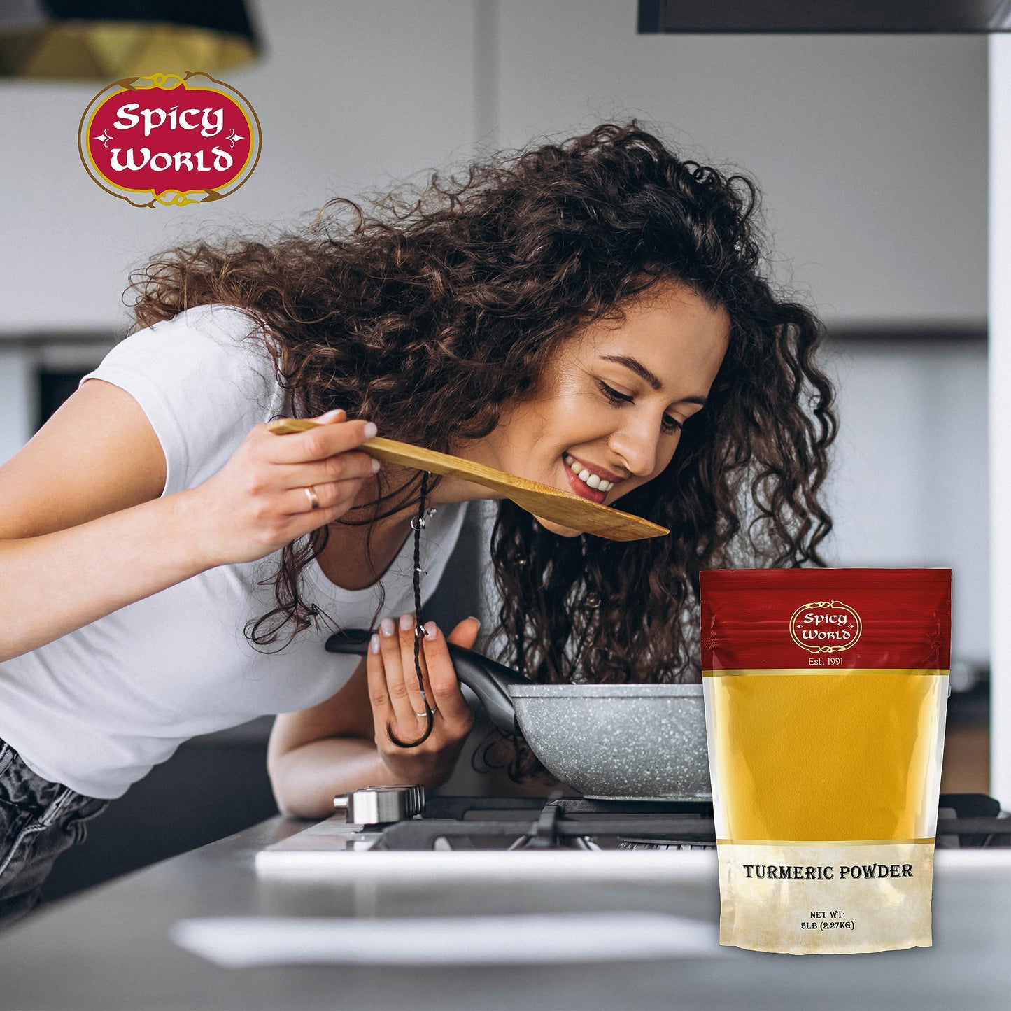 Spicy World Turmeric Powder 5 Pound Bulk Bag - Indian Turmeric Root Ground (Haldi) - Minimum Curcumin 2.5%