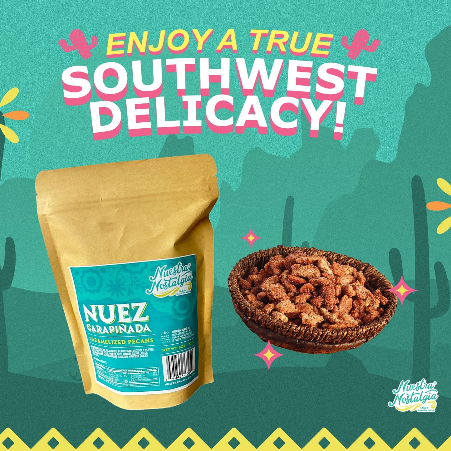 Nuez Garapiada | Caramelized Pecans - Crunchy Mexican-Style Candied Pecans With A Hint Of Vanilla (8Oz Bag)