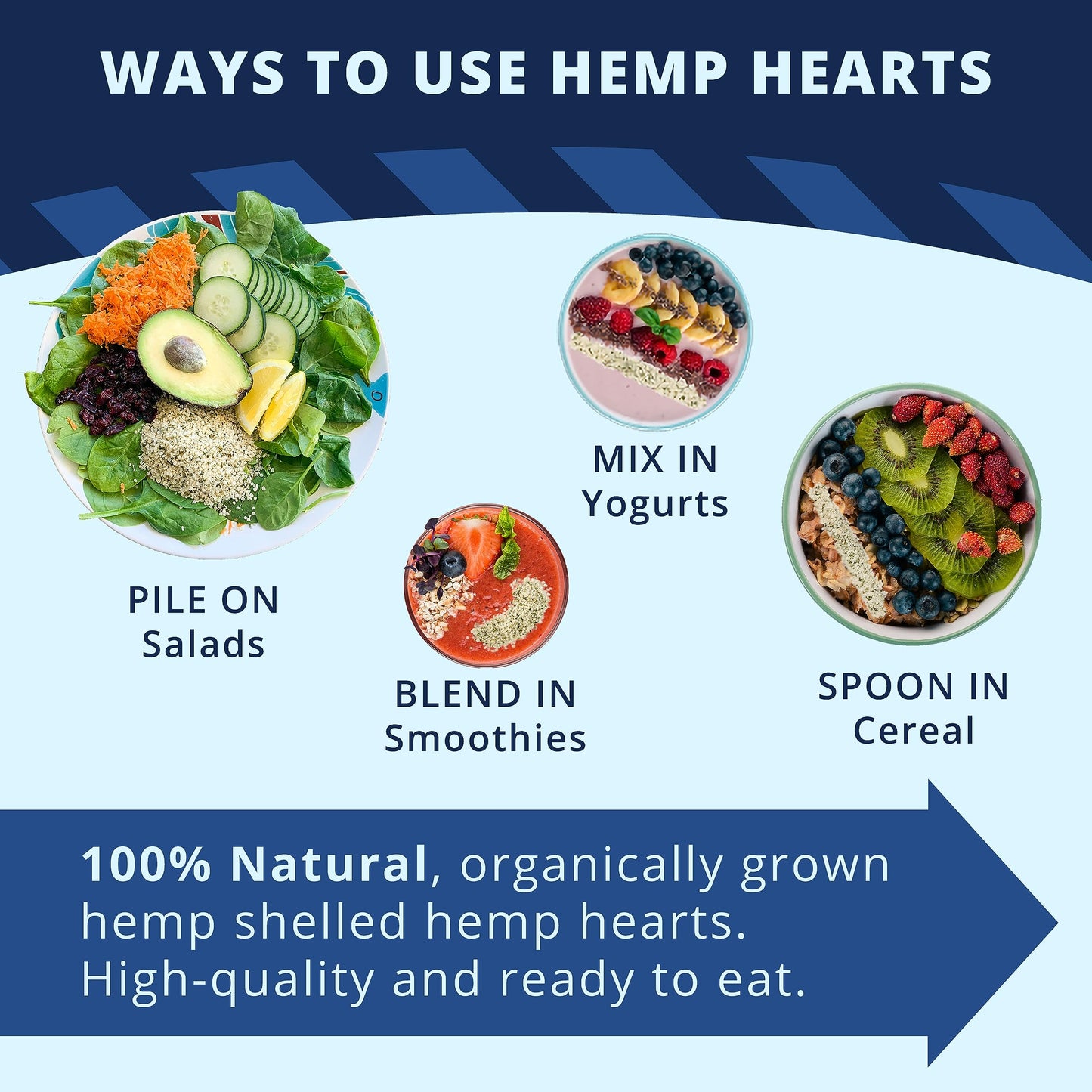 Hemp Hearts - 100% Pure Hemp Hearts - Raw Shelled Hemp Seeds (1 Pound)