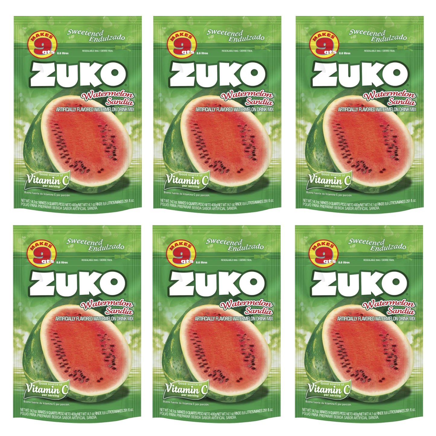 Zuko Watermelon Instant Powder Drink | Family Pack | No Sugar Needed | Vitamin C | 14.1 Ounce (Pack Of 6)