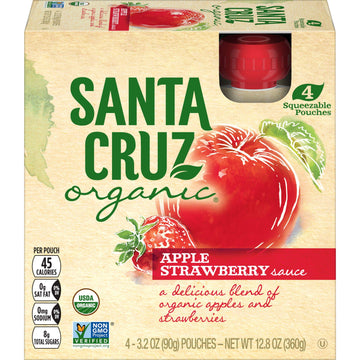 Santa Cruz Organic Apple Strawberry Sauce Pouch, 3.2 Ounce -4 Count (Pack of 6)