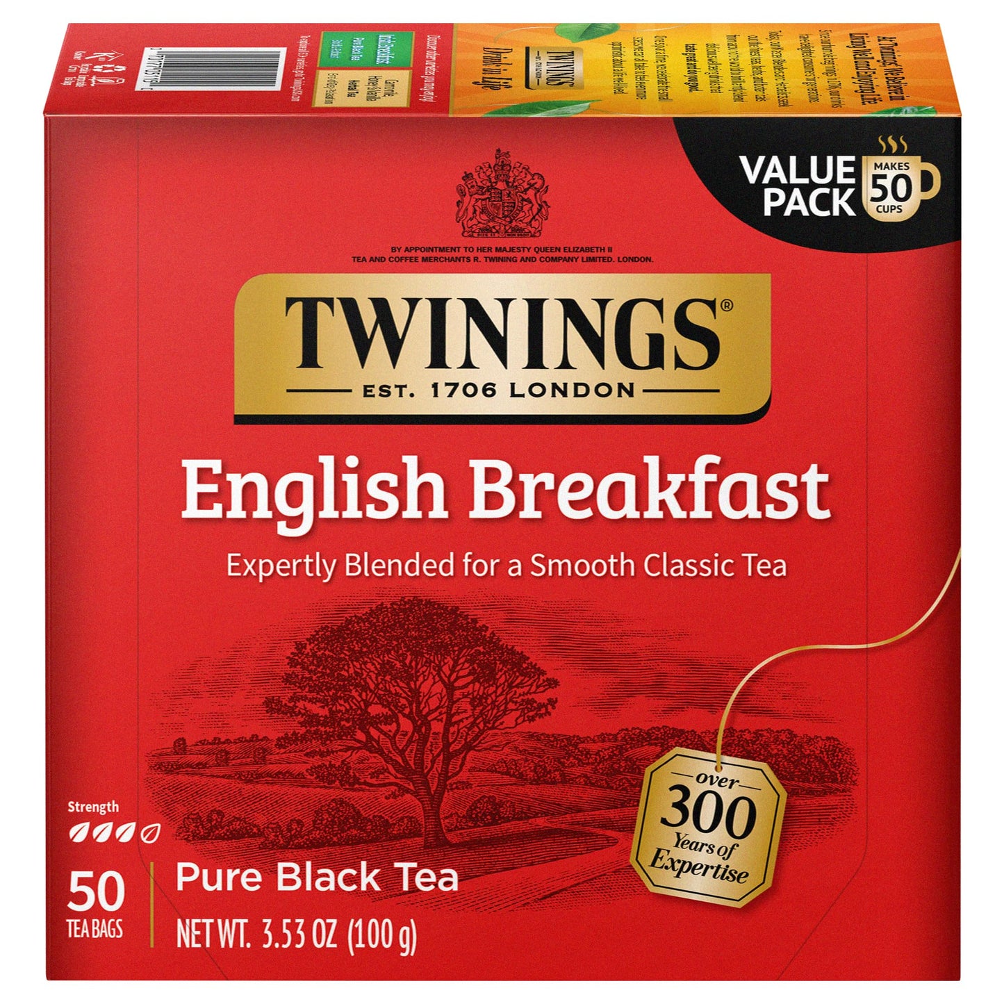Twinings English Breakfast Black Tea Individually Wrapped Bags, 50 Count (Pack Of 6), Flavourful, Robust, Caffeinated, Enjoy Hot Or Iced
