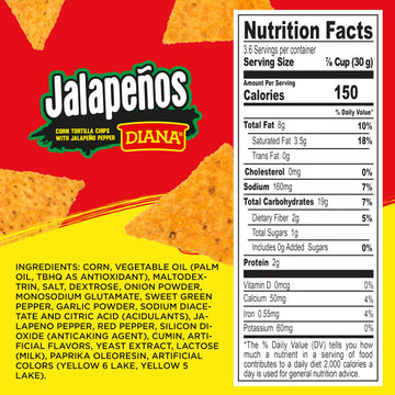 Diana Jalapeos Tortilla Chips, 3.84 Oz (Pack of 8)