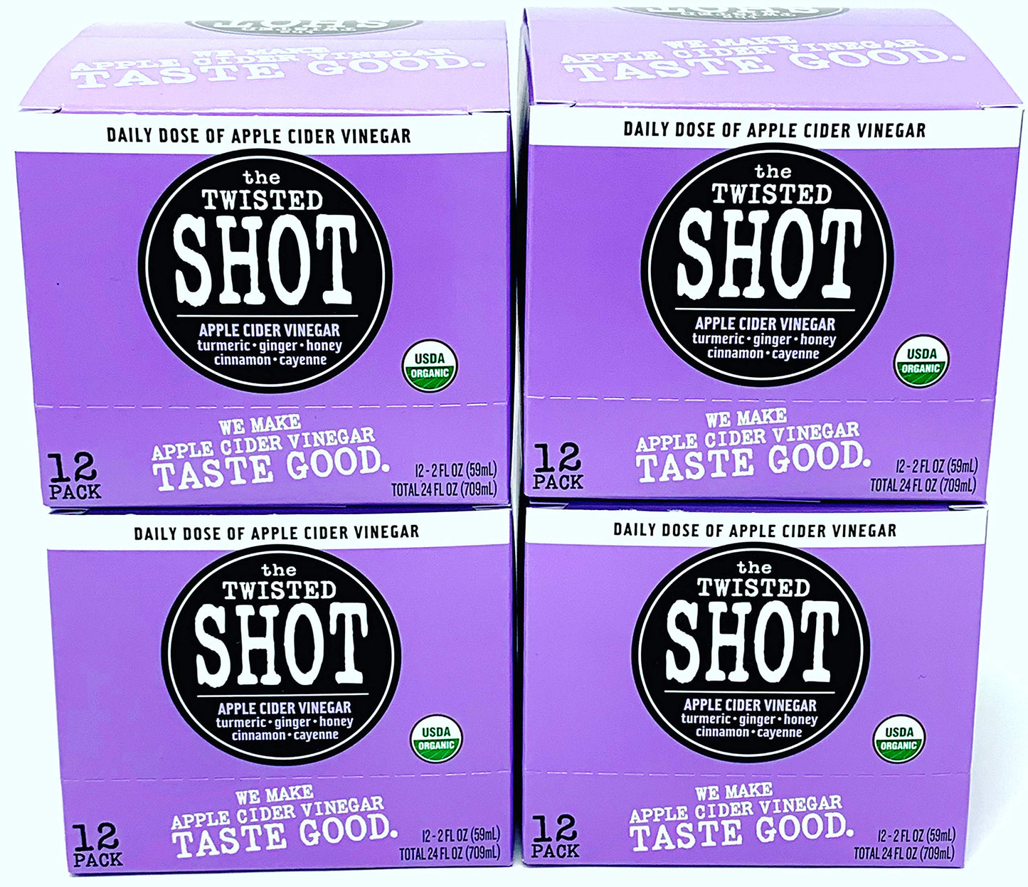 The Twisted Shot | Apple Fruit Beverage Vinegar Shots With Turmeric Flavor Blendger Cinnamon Honey & Cayenne | Wellness Drink | 100% Usda Certified Organic | Gut Health | 48-Pack Of 2Oz Shots
