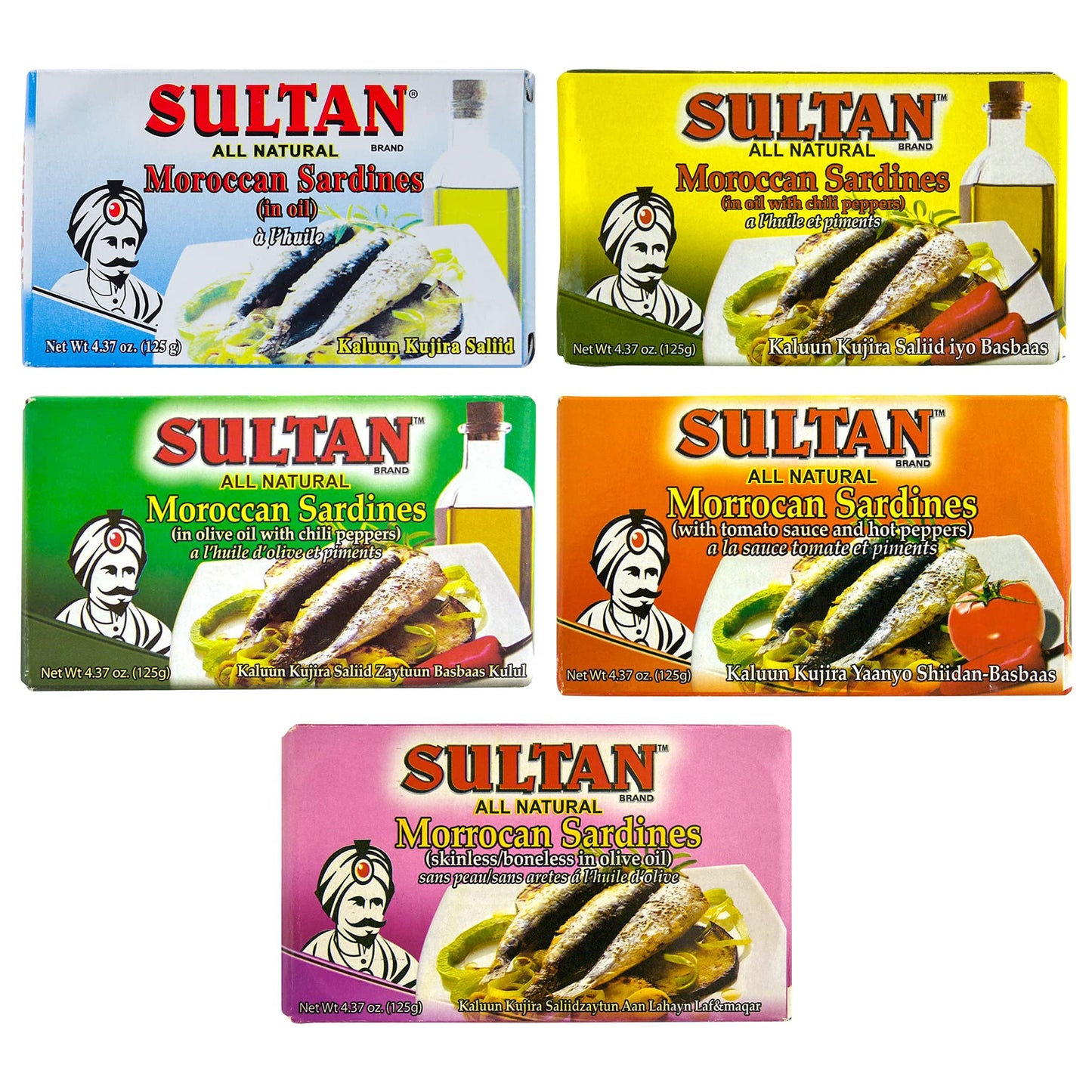 Sultan Moroccan Sardines Variety Pack, 100% All-Natural, High Protein, Paleo, Carnivore, Keto Friendly, Zero Carb, Fresh, Bonele
