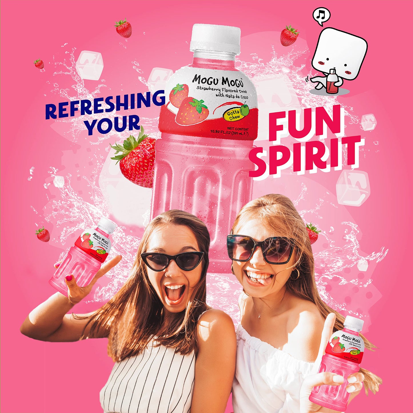 Mogu Mogu Drink Strawberry Juice (6 Bottles) Drinks For Kids Made With Fruit Juice And Nata De Coco (Coconut Jelly) Fun Chewable