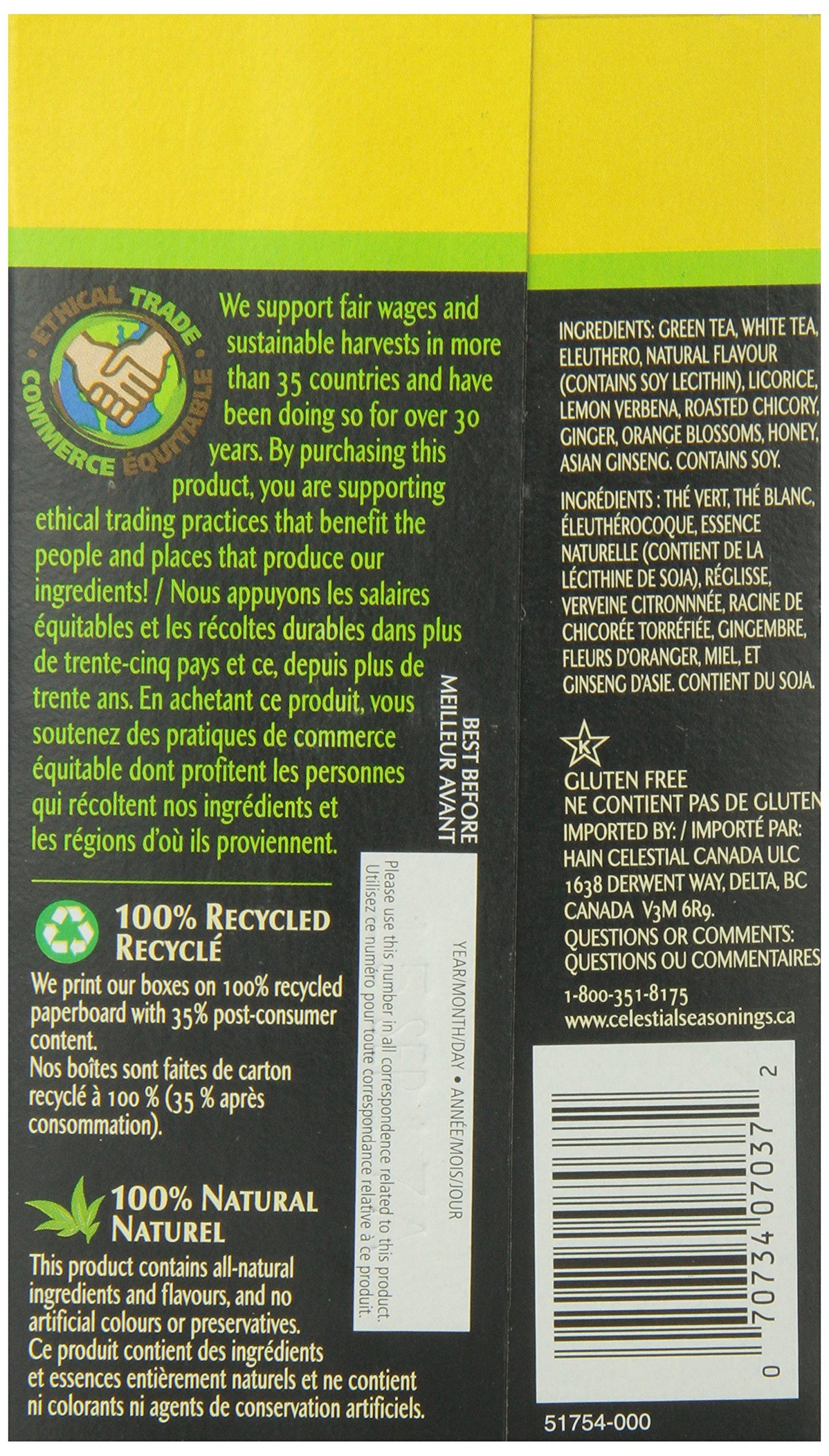 Celestial Seasonings Green Tea Honey Lemon Ginseng, 20-Count (Pack Of6)