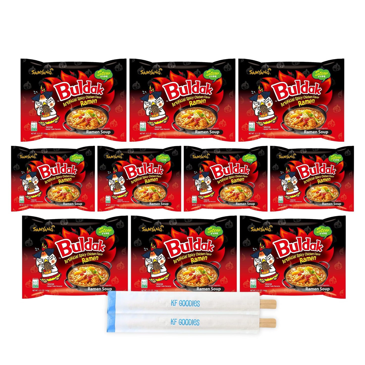 Samyang Buldak Hot Spicy Chicken Ramen Noodle Korean Stir-Fried Ramen, Stew Flavor, 5 Pack for Each Flavor (10, Stew)