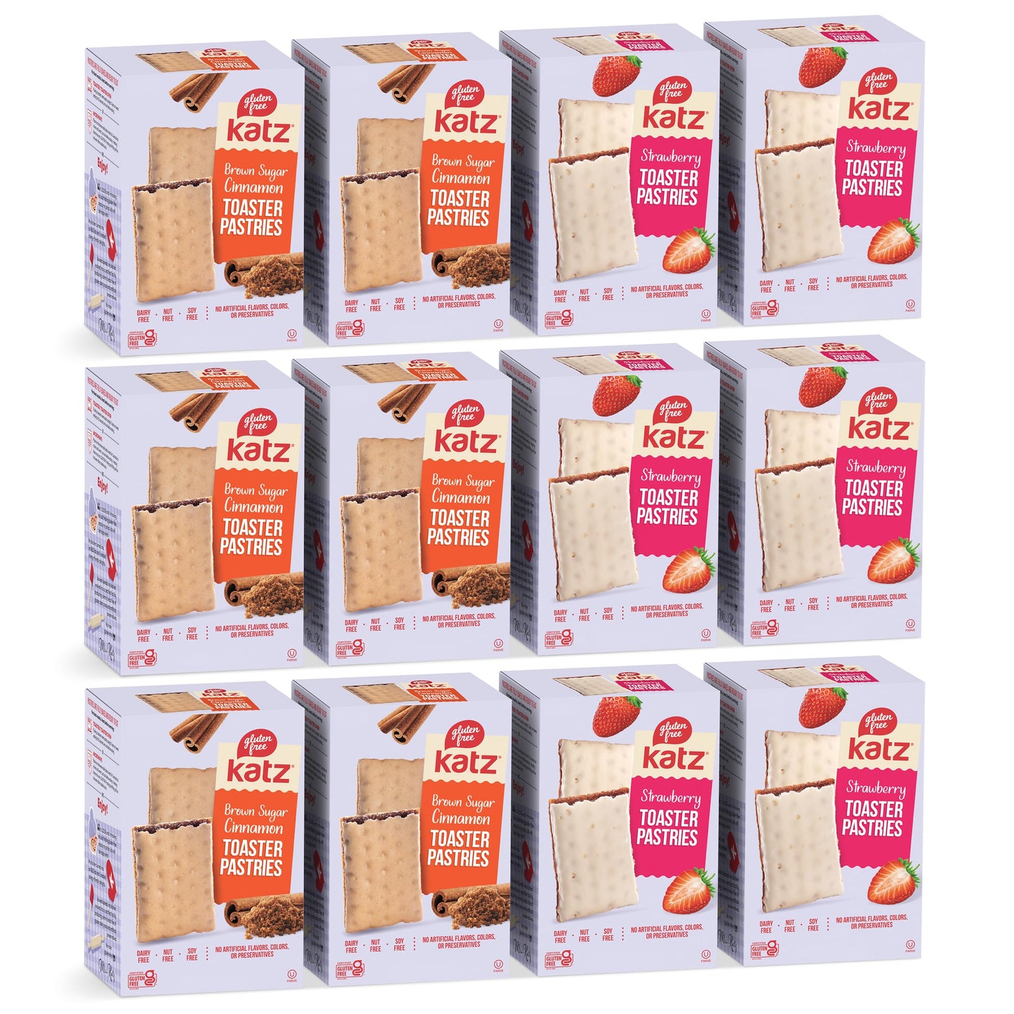 Katz Gluten Free Snacks Strawberry & Cinnamon Variety Pack. Toaster Pastries. Easy Breakfast Food Or Anytime Healthy Snacks For Adults & Kids. Gluten Free. Dairy Free, Nut Free, Peanut Free, Soy Free. Snacks For Adults Kosher Snacks. 8 Oz (Pack Of 12)