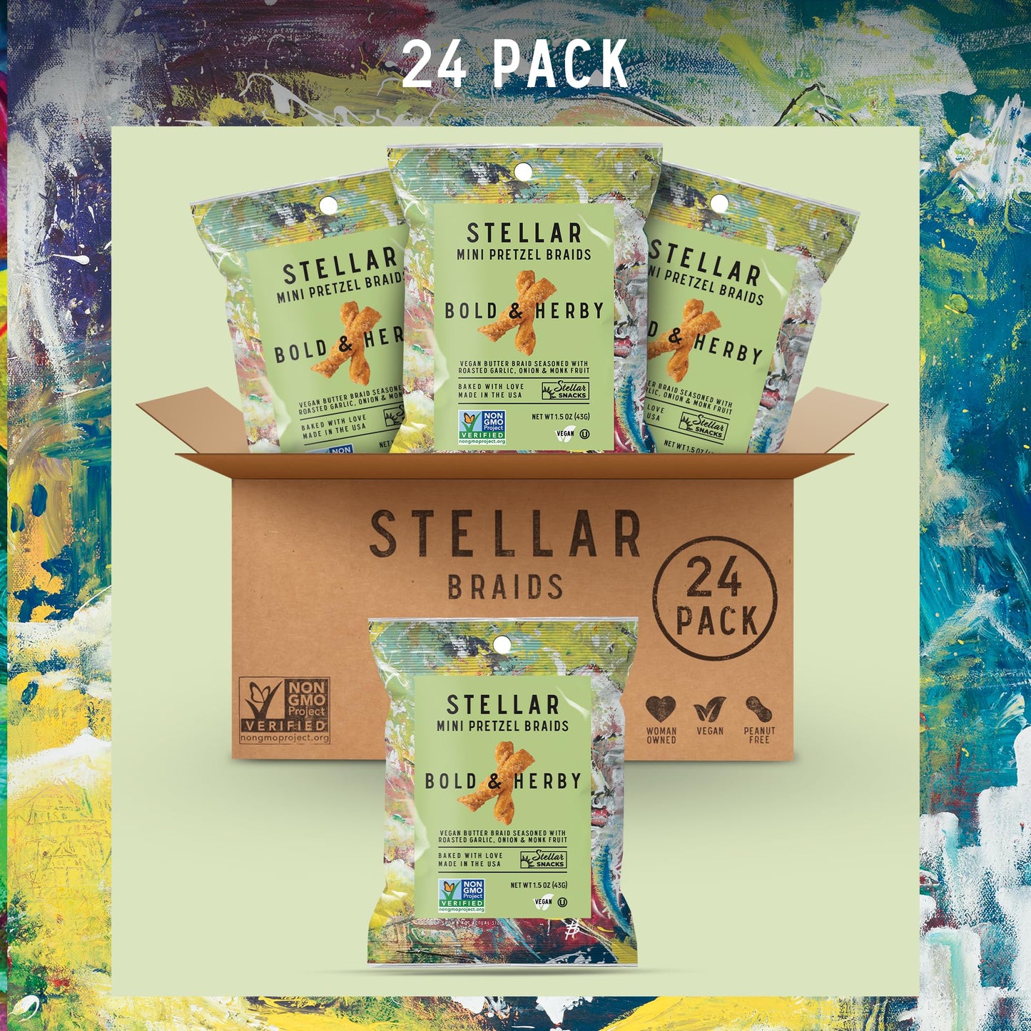Stellar Snacks Mini Pretzel Braids, Vegan Friendly, Kosher, Non-GMO, 1.5 Ounce (Pack of 24, Bold & Herby)