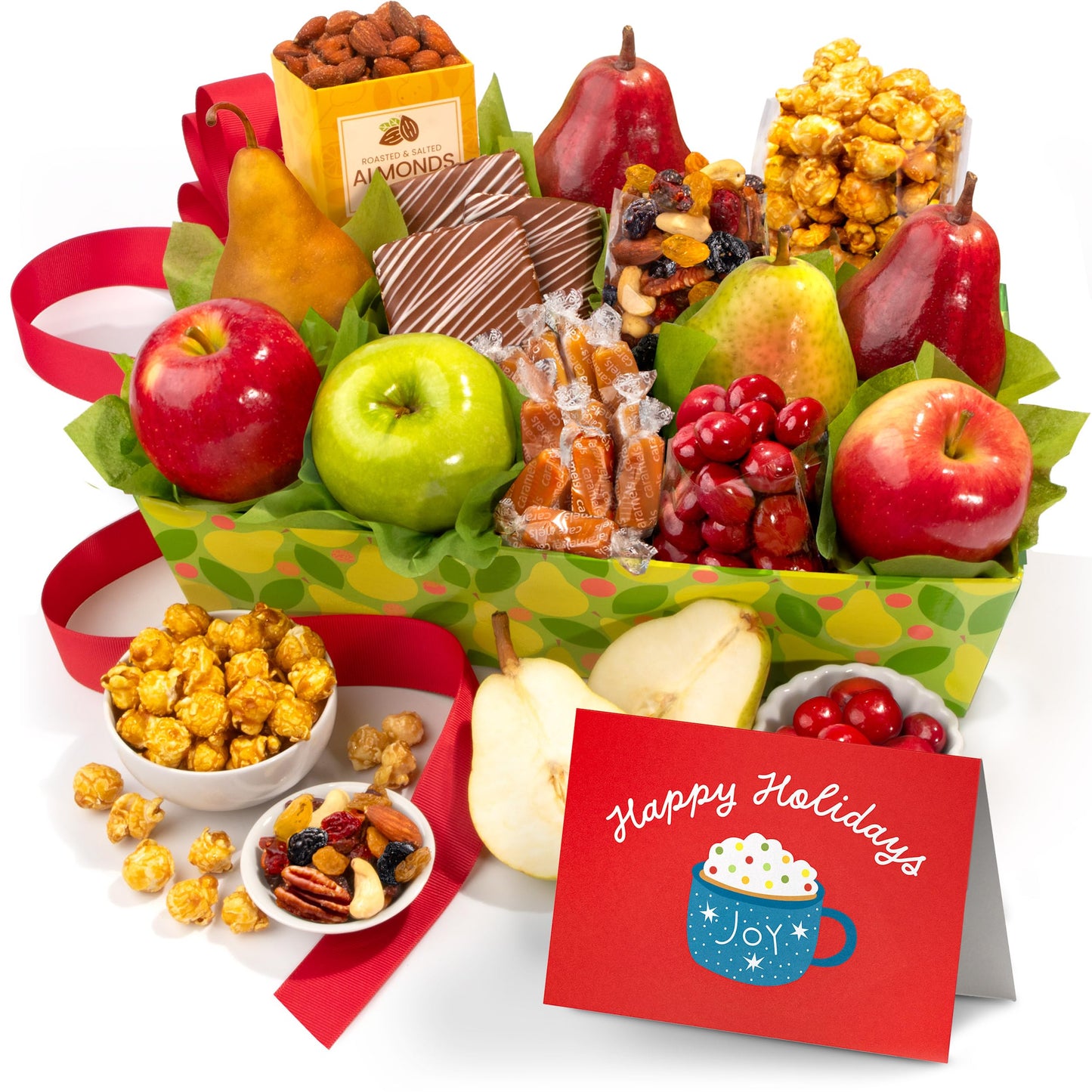 A Gift Inside Happy Holidays Orchard Delight Fruit And Gourmet Gift Basket
