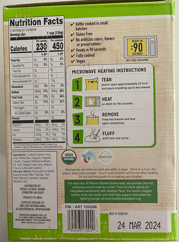 Rikita'S Global Grains Organic Cilantro Lime Rice (8.8 Oz, 3. Lbs)