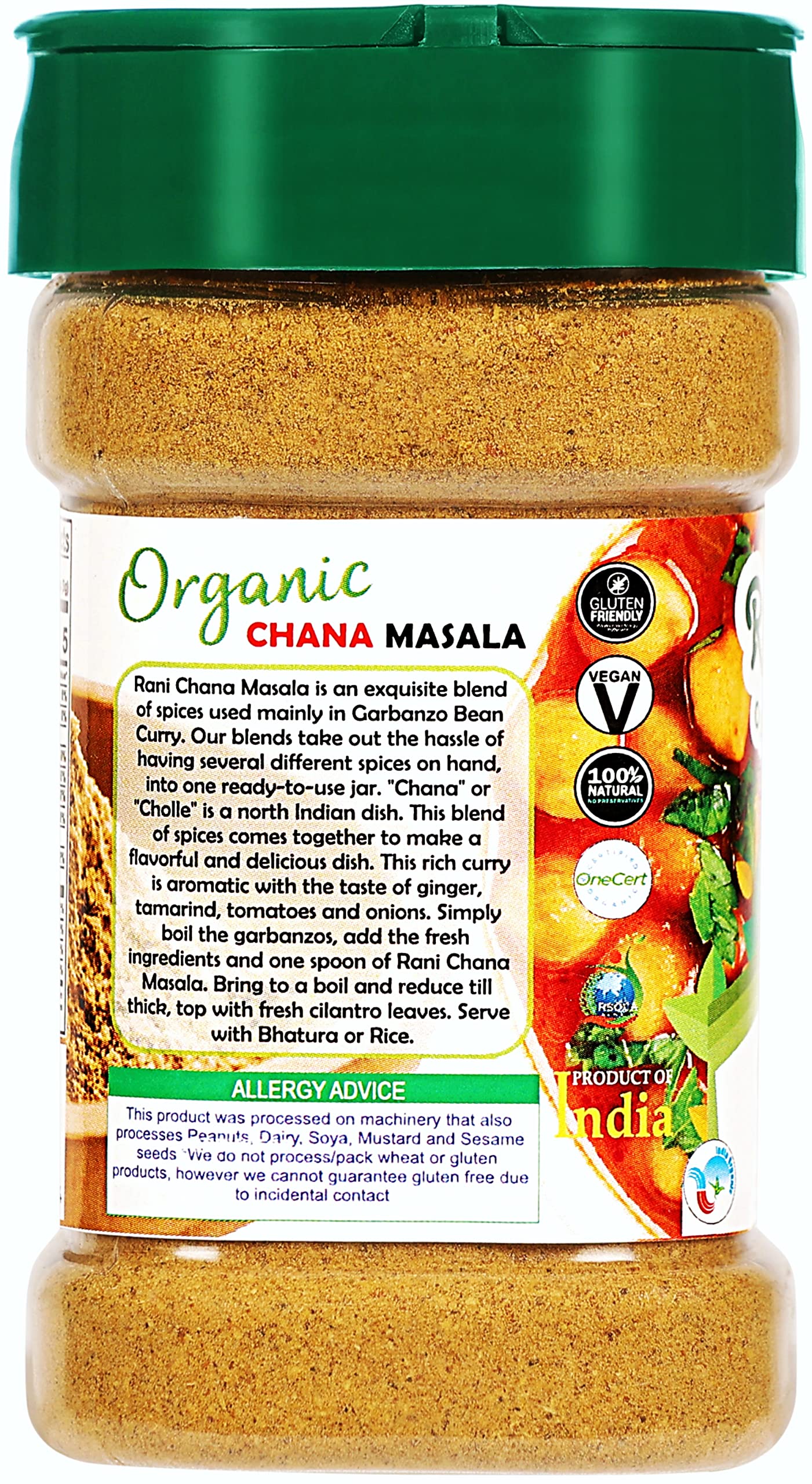 Rani Organic Chana Masala (Garbanzo Curry 9-Spice Blend) 3Oz (85G) Pet Jar ~ All Natural | Vegan | Gluten Friendly | Non-Gmo | I