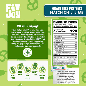Fitjoy Gluten Free Pretzels, Hatch Chile Lime Twists, Grain Free: Gluten Free Snacks With Made-In-Usa Crispy Crunchiness -Nut Fr