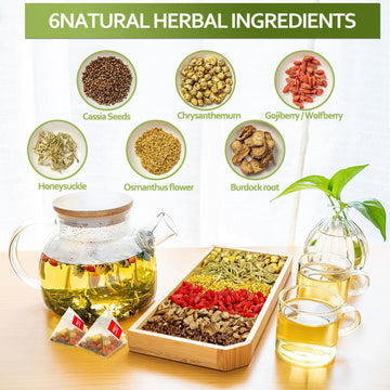 Chrysanthemum Cassia Seed Tea Bags, Chinese Liver Cleanse Detox & Repair Tea With Burdock Root Wolf-Berry Honeysuckle Osmanthus