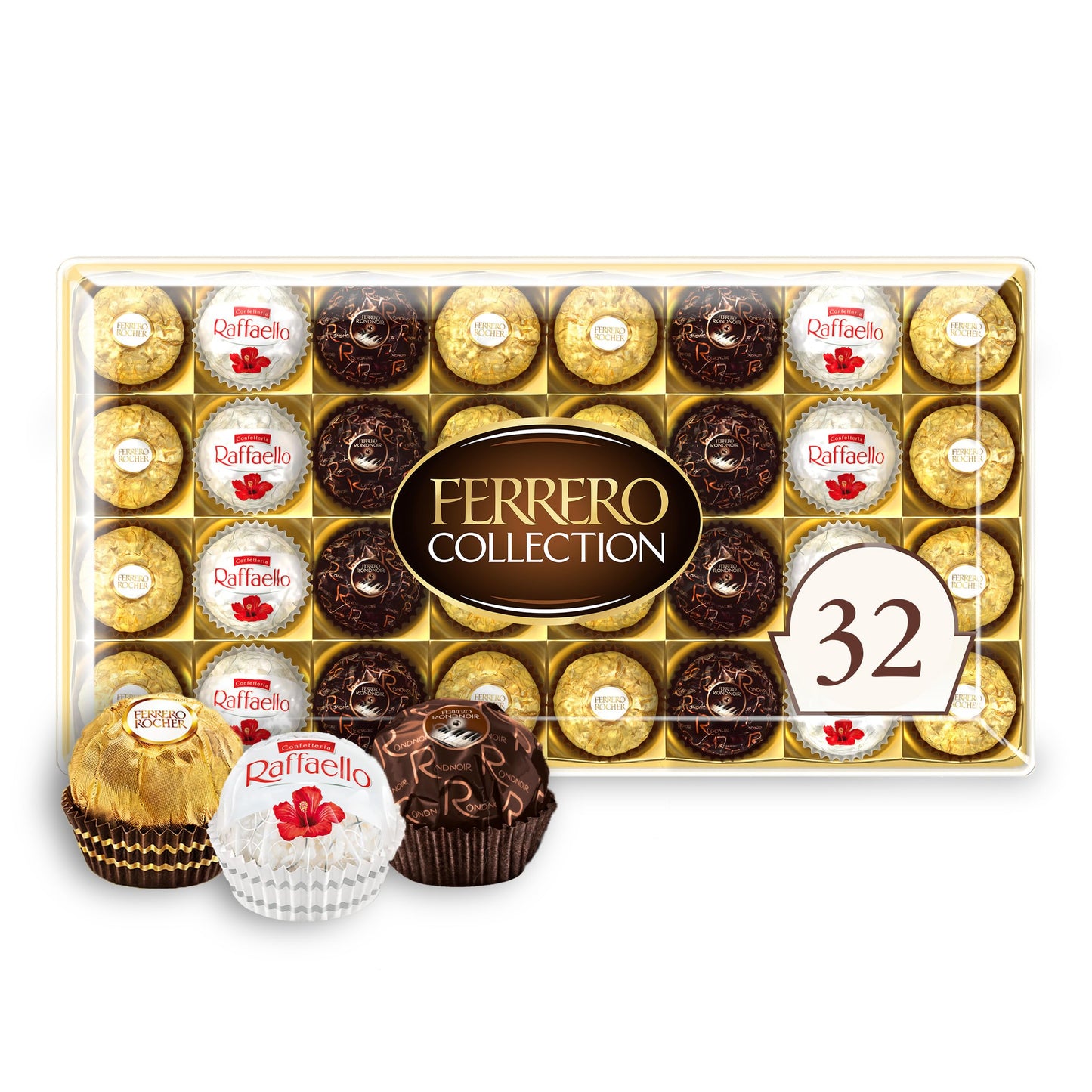 Ferrero Collection Top-Grade Chocolate Candy Assortment Of Hazelnut Dark Chocolate And Coconut 32 Count Holiday Gift Box 12.7 Oz