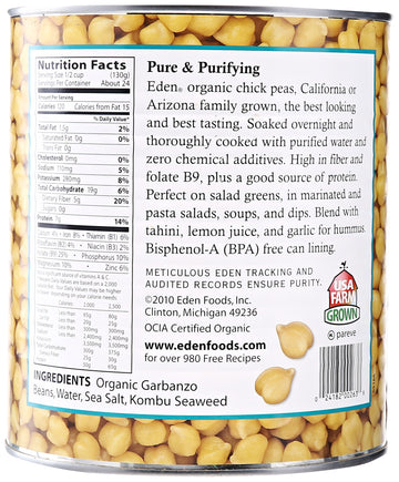 Eden Foods Organic Garbanzo Beans, 109 Oz