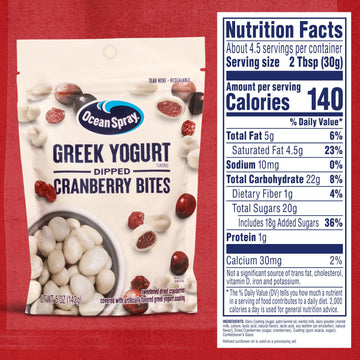Ocean Spray® Greek Yogurt Covered Craisins®, Greek Yogurt Flavored, Covered Cranberries, Dried Fruit, 5 Oz Pouch (Pack Of 12)