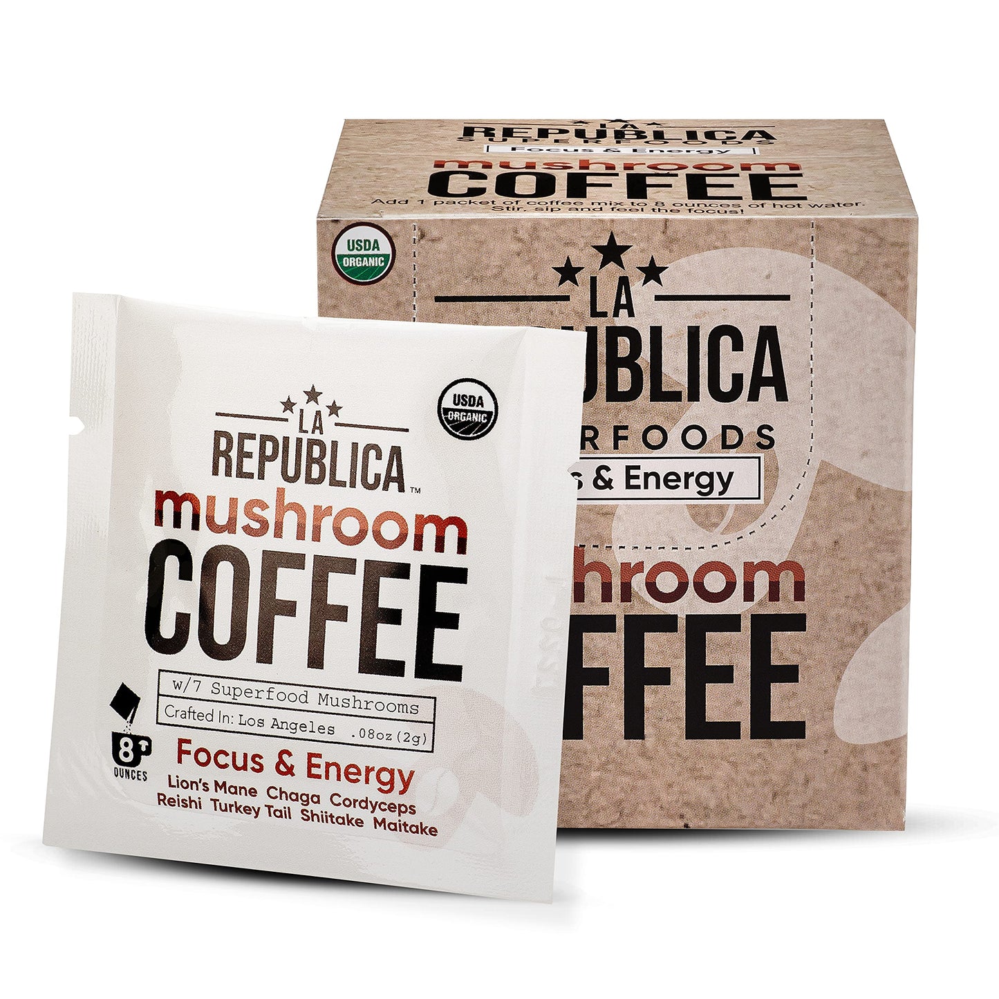 La Republica Instant Mushroom Coffee Organic 10-Pack Single Serve (100% Colombian Arabica LionS Mane Reishi Chaga Cordyceps Maitake Turkey Tail)