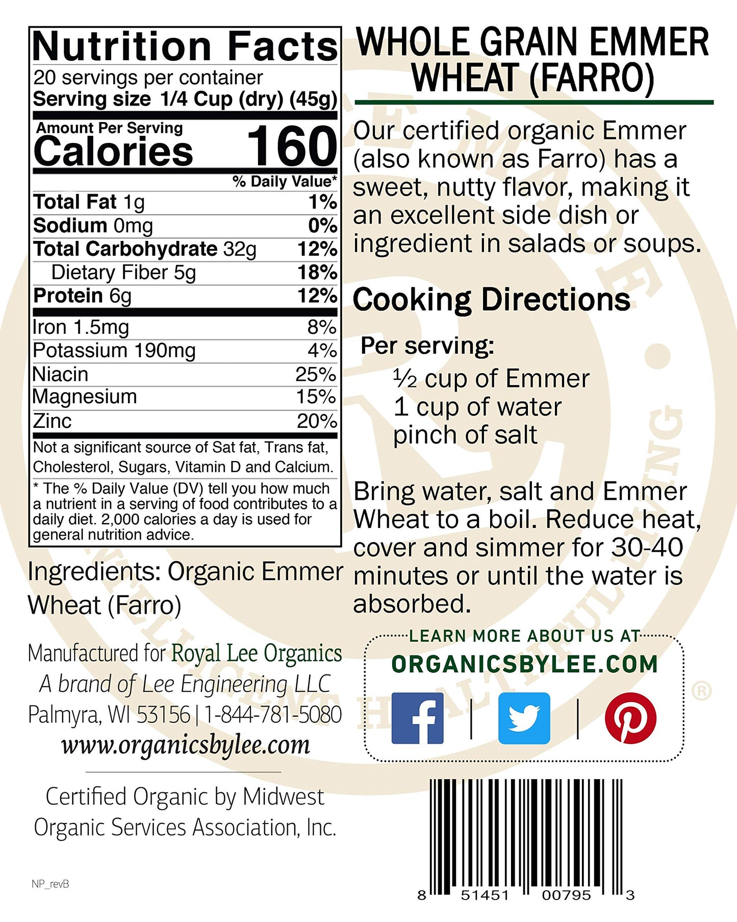 Royal Lee Organics By Standard Process Organic Emmer Grain (2Lbs)