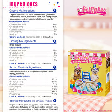 Petcakes Birthday Baking Kit For Cats- Makes 3 Frosted Fish Shaped Cakes & 3 Ice Cream Treats - Includes 2 Healthy Cake Mixes, 2