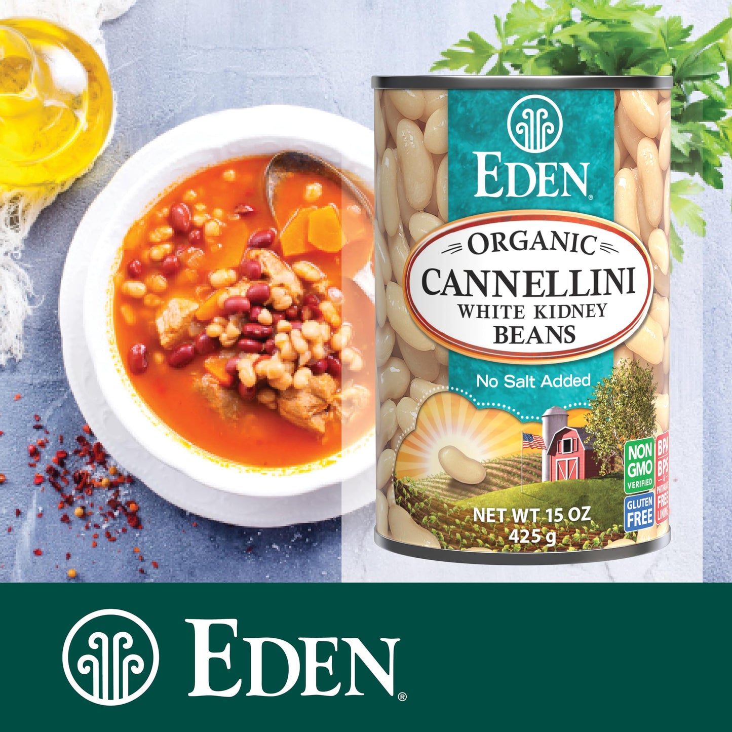 Eden Organic Cannellini White Kidney Beans, No Salt Added, 15-Ounce Cans (Pack Of 12)