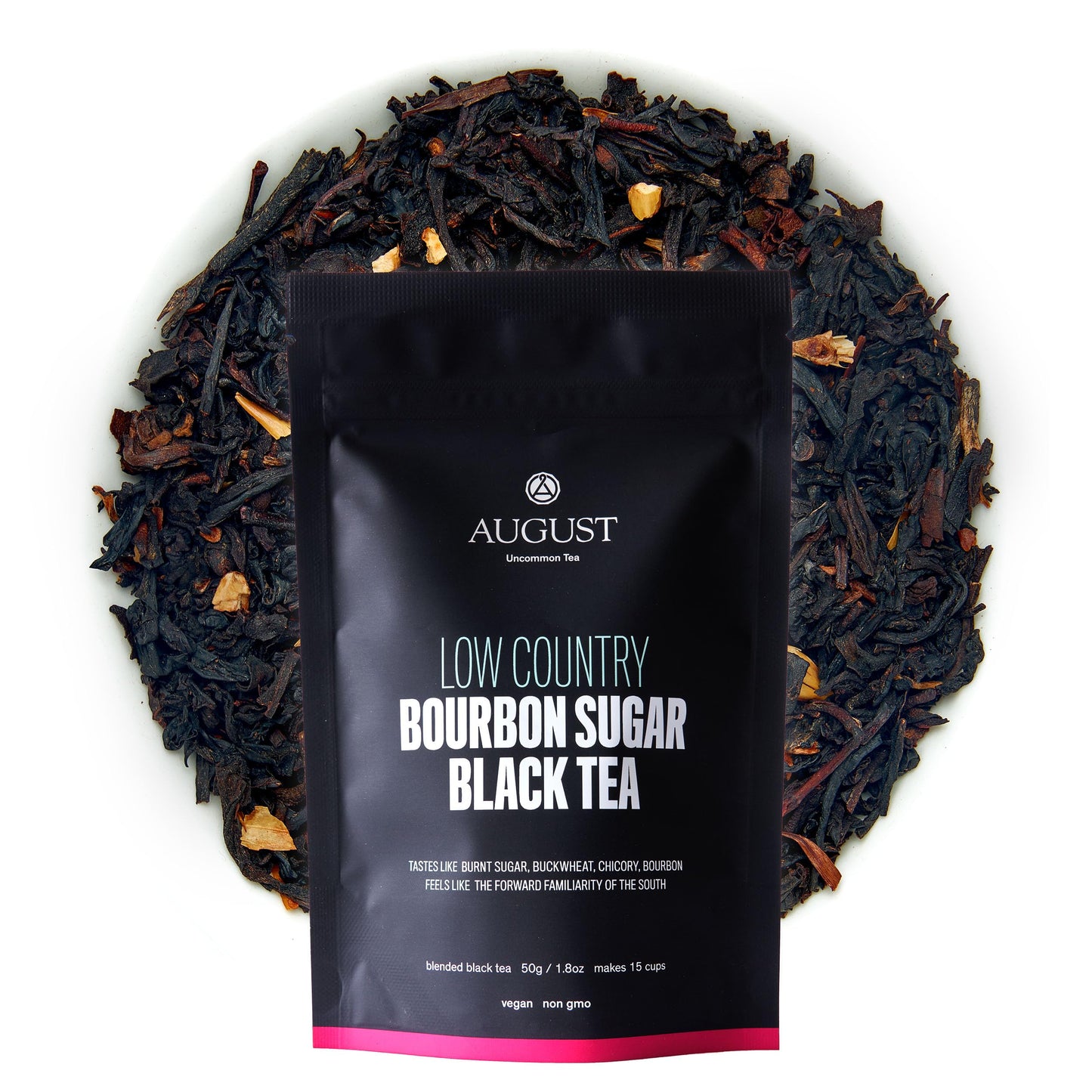 August Uncommon Low Country Flavor Blend Sugar Black Tea - Bold Holiday Tea With Southern-Inspired Flavor - Vegan Non-Gmo High Energy Blend Blend In A Resealable Pouch (1.8Oz)