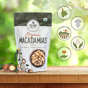 Island Harvest Organic Macadamia Nuts - Unsalted, Keto Friendly, Dry Roasted, 8 Ounce